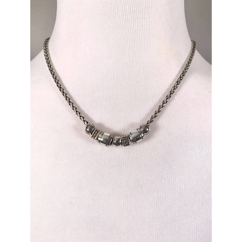 Brighton Silver Scroll Barrel Sliding Pendant Necklace EUC